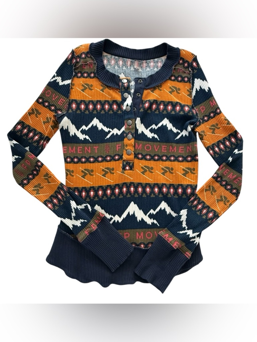 FREE PEOPLE MOVEMENT Rally Printed Henley Layer Top S